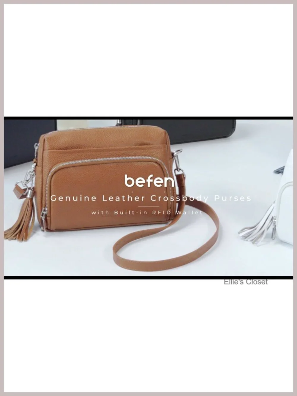 Genuine Leather Crossbody Bag with RFID Wallet Tassel Travel Purse